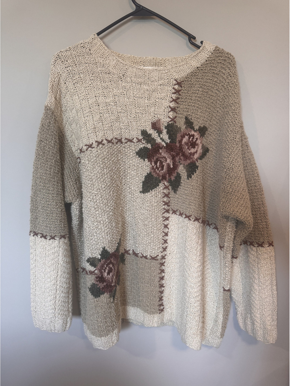 VTG Jones New York Sport Rose Patchwork Hand-Knit Womens 3X